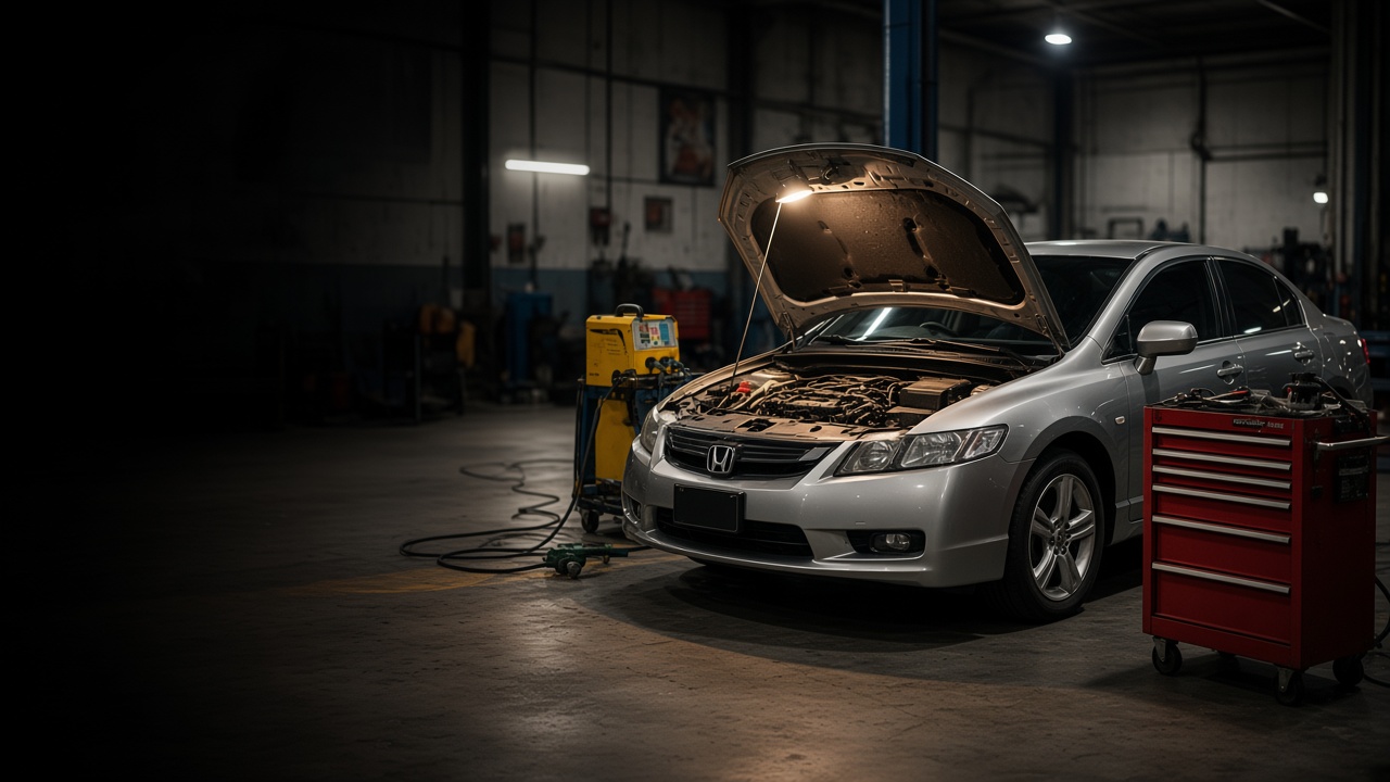 A family car in a Singapore workshop