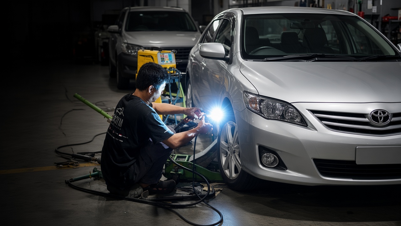 A family car in a workshop